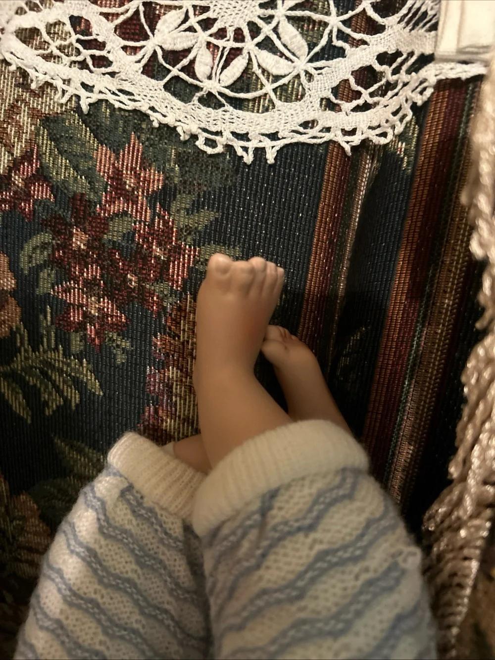 Porcelain Baby Doll in Cream & Light Blue Knit Outfit